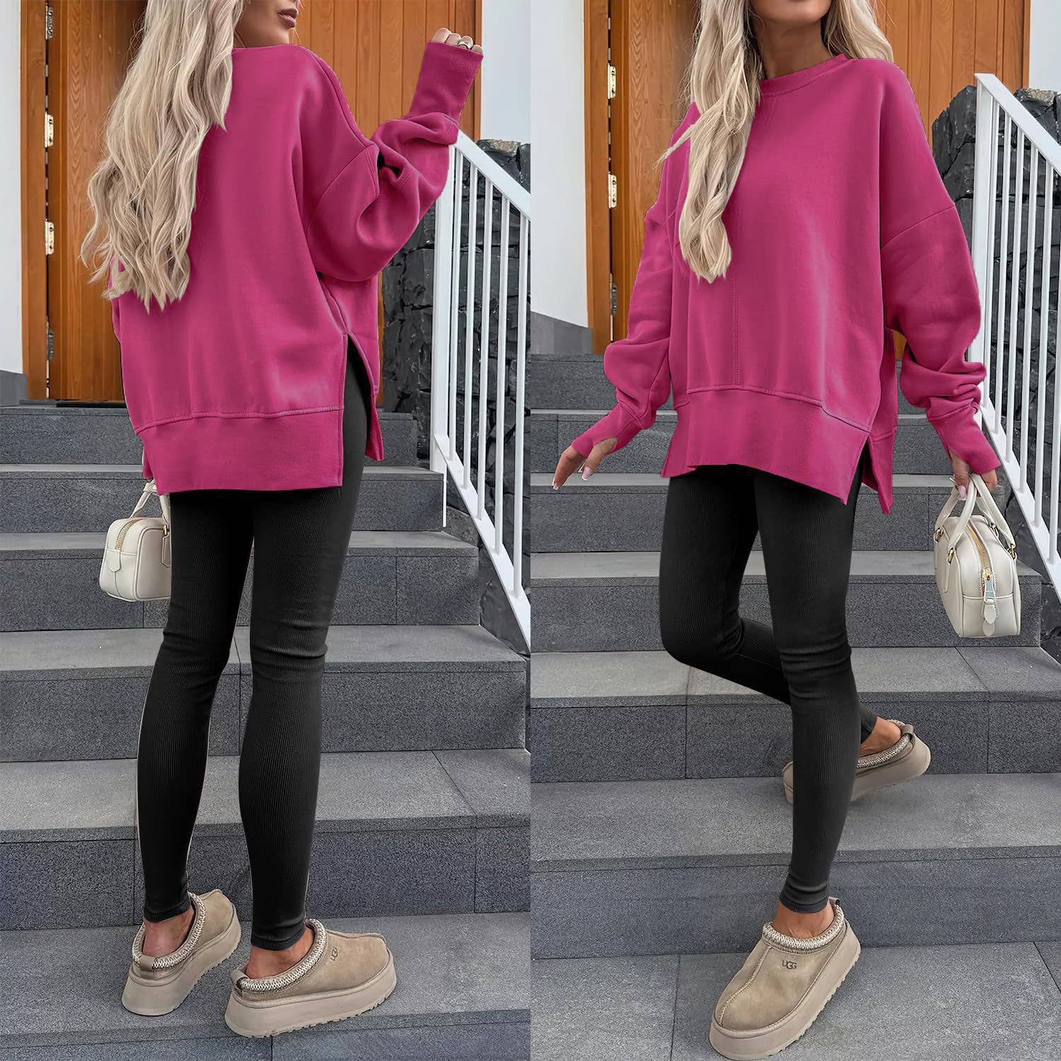Rosa Clothing - Wholesale Sweatshirt - Women's - Casual Crewneck Pullover Loose-Fit Side Slit Sweatshirt6