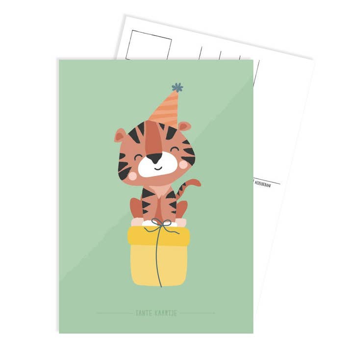 Postcard 'Partyanimals' - Tiger for wholesale by Tante Kaartje