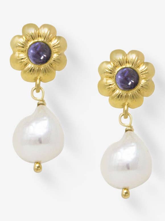 Brincos de Iolite Banhados a Ouro Mini Flower por atacado de Vintouch Jewels