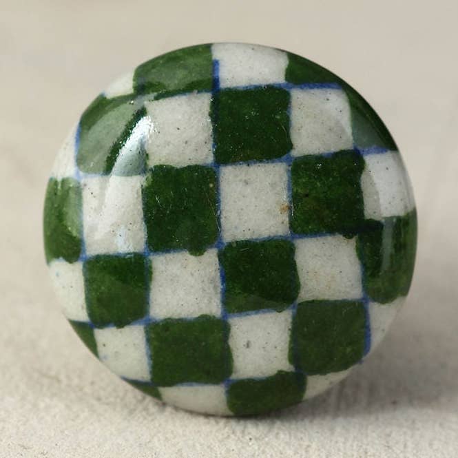 Handmade Round Green and White Checkerboard Ceramic Cabinet Knob | Furniture Door Ceramic Knobs |Ceramic Knob and other Purchase Wholesale furniture knobs and handles. Free Returns & Net 60 Terms on Faire trending on Faire.