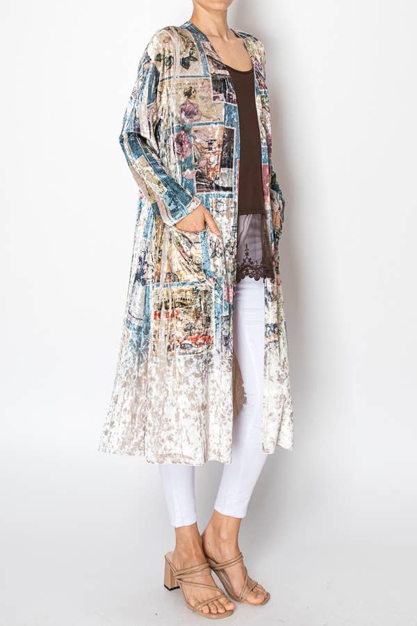 LONG VELVET DUSTER CARDIGAN-4655BG PARIS for wholesale on Faire2