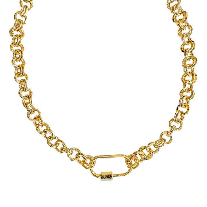 Savvy Bling - Wholesale Link & Chain Necklace - Smooth Gold Carabiner Clasp Double Chain Charm Necklace