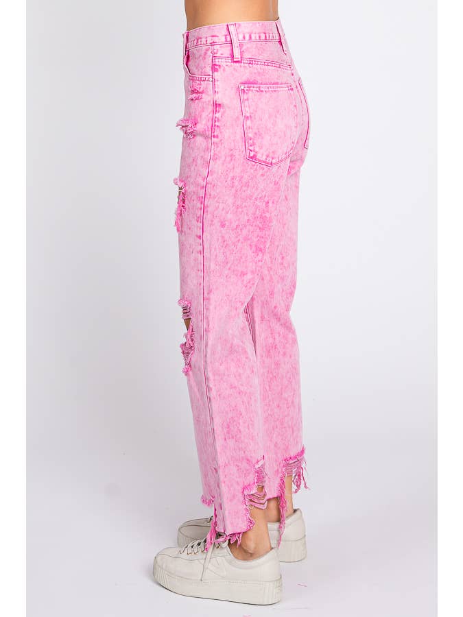 Petra153 - Wholesale Jeans - Women's - ACID PINK - HIGH RISE RIGID VINTAGE CROPPED FLARE JEANS9