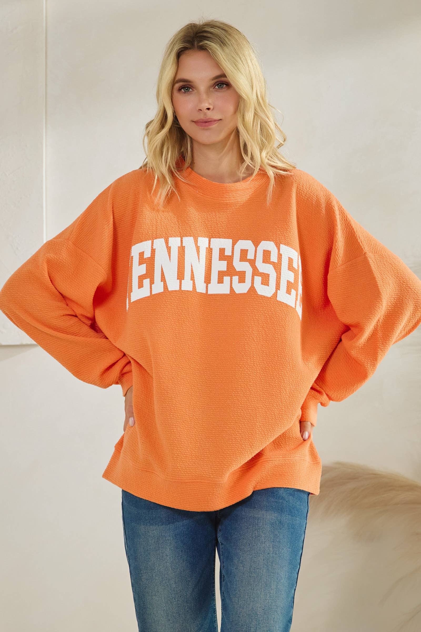 Tres Bien, Inc - Wholesale Tunic - Women's - T-42083-"TENNESSEE" CLOUDY KNIT LONG SLEEVE GRAPHIC TOP8