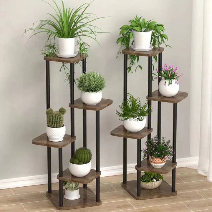 Estante de plantas em metal preto com 6/7/8 níveis – Suporte de flores em ferro para interior e exterior – Suporte de plantas para jardim, varanda e sala de estar por atacado de Oasis of Life