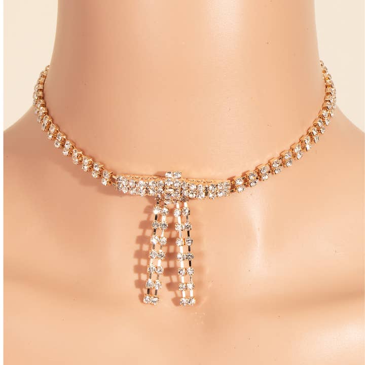 Gargantilla con forma de lazo y cadena de diamantes de imitación para venta al por mayor de Anarchy Street