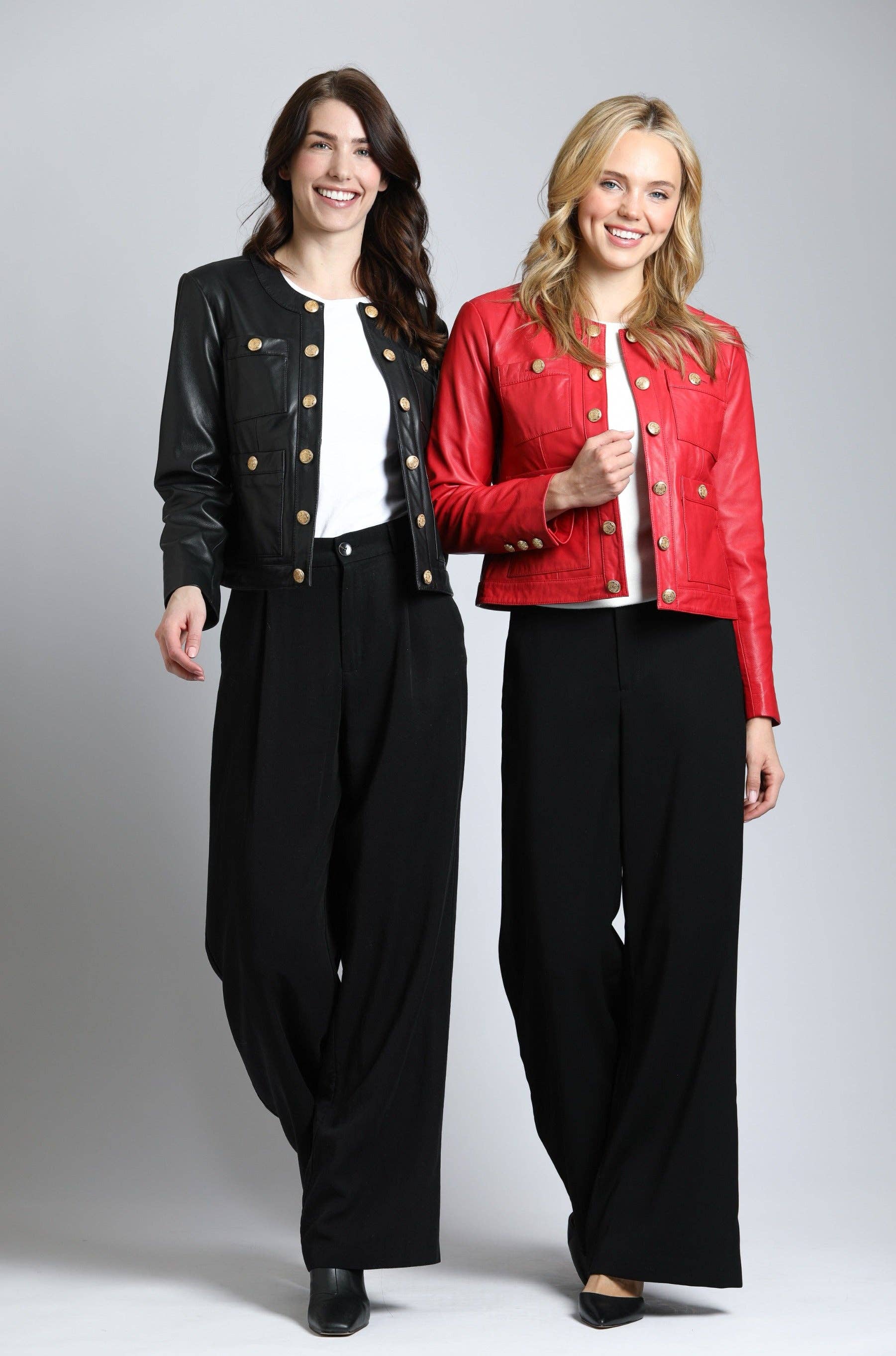 11Uptown - Vendita all'ingrosso Giacca in pelle - Donna - Giacca in pelle di agnello con bottoni dorati14