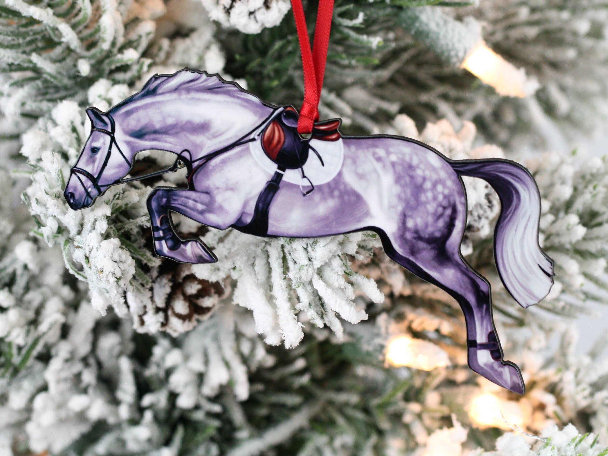 Classy Equine - Wholesale Ornament - Jumping Horse Ornaments - Gray Hunter Jumper2