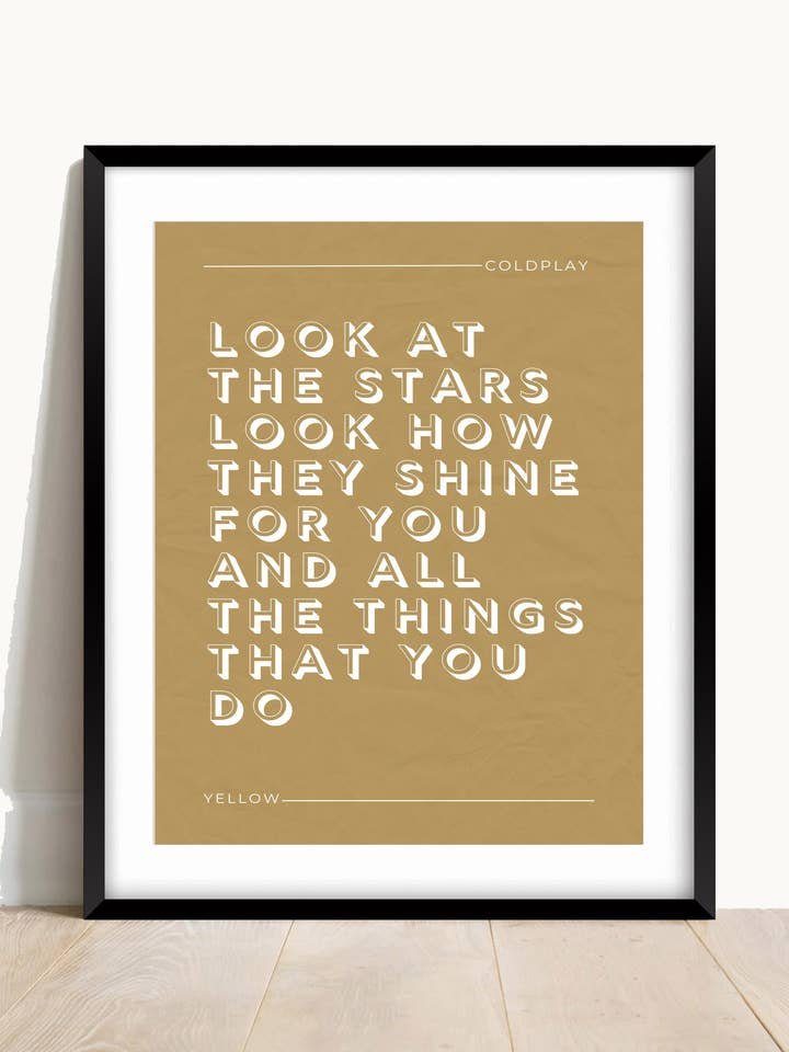 Coldplay, Yellow Lyric Print for wholesale by AwalkonthewildsideUK
