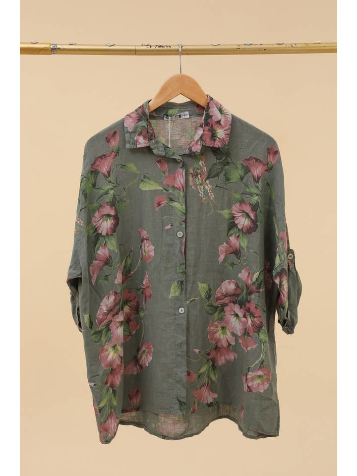la maison des fibres naturelles - Wholesale Button Down Shirt - Women's - Floral shirt in linen blend 20090f 20% viscose 80% linen