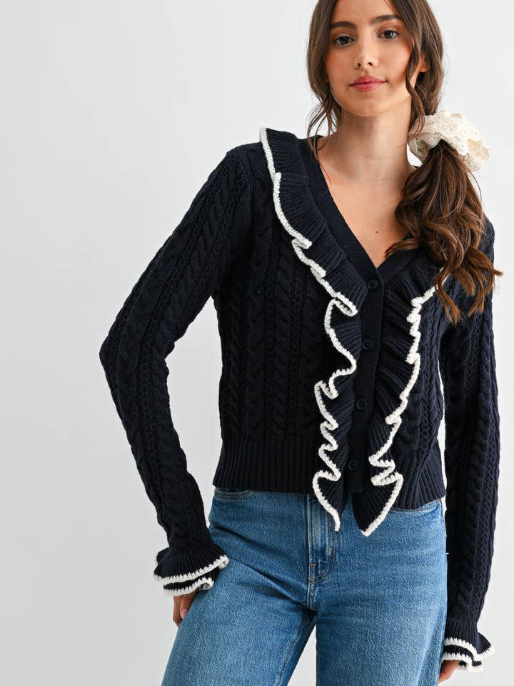 Camellia - Wholesale Cardigan - Women's - STYLIESH BLUE RUFFLED CARDIGAN9