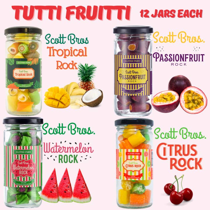 Tutti Fruitti - 48 jars for wholesale by Scott Bros. CANDY