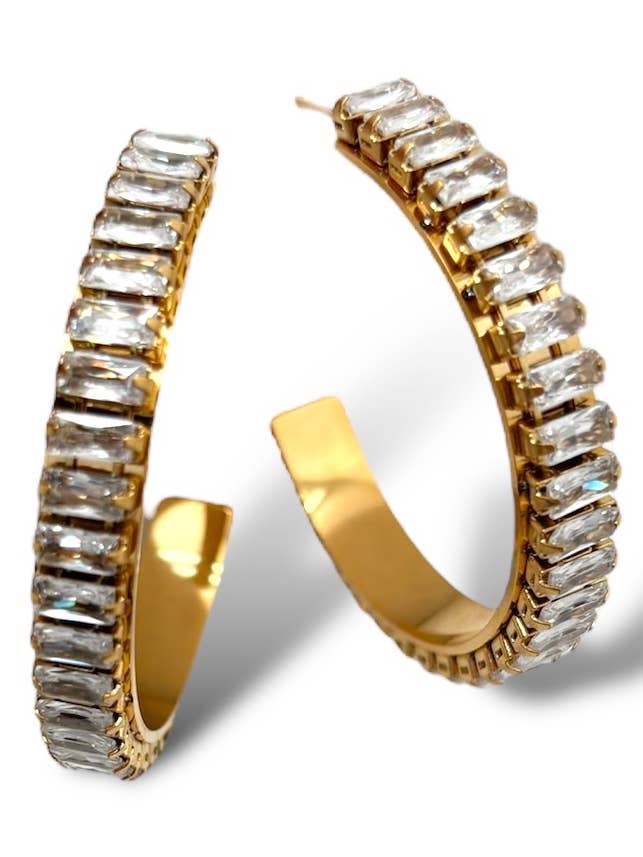 Statement Crystal CZ Hoop Earrings - water resistant for wholesale by Shiver + Duke