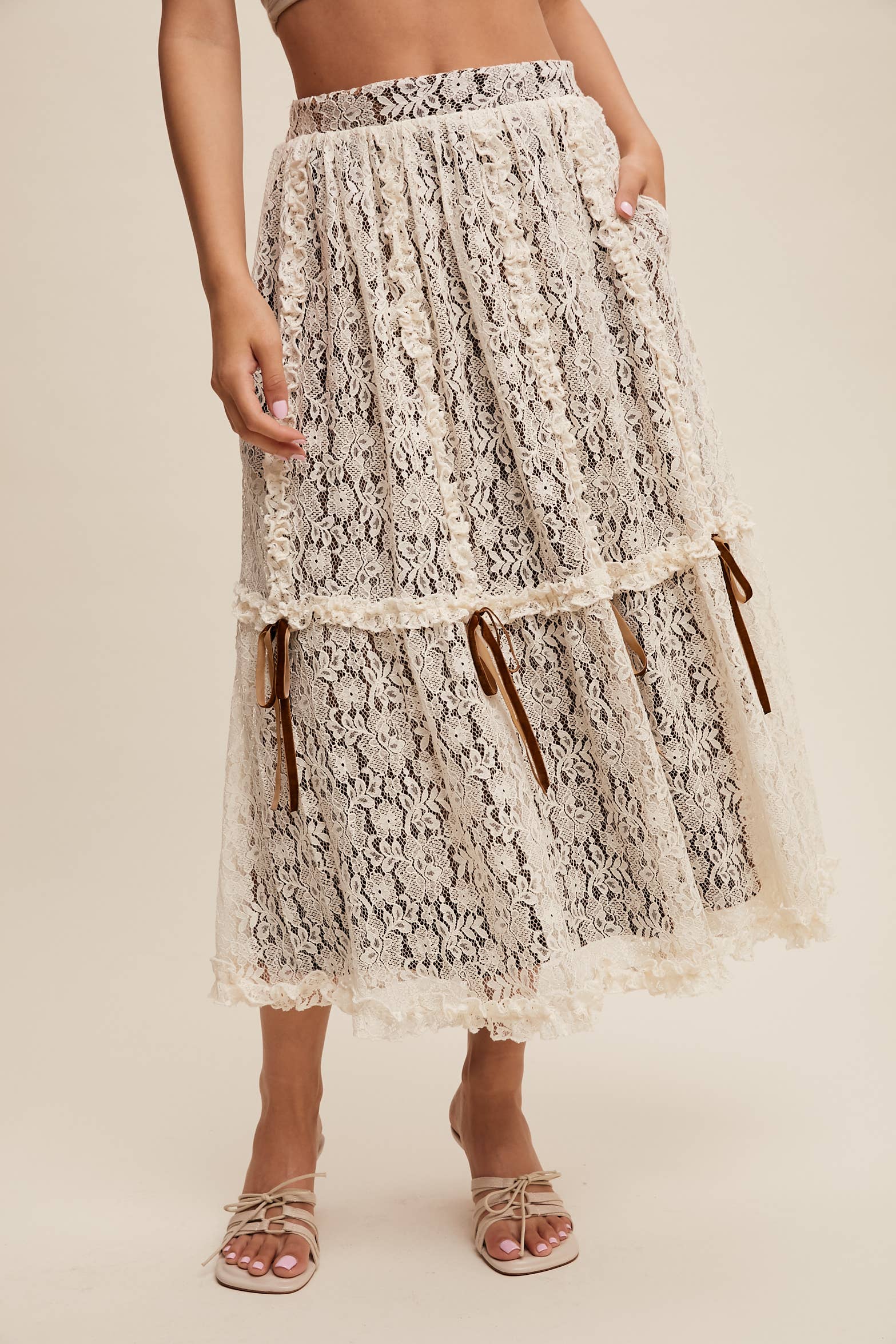 Listicle – wholesale Skirt – Women’s – Lace Midi Skirt with Ribbon Details20