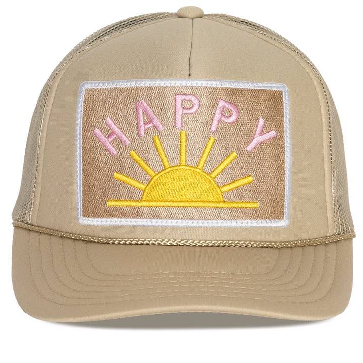 Happy Sun Trucker Hat in Tan for wholesale on Faire