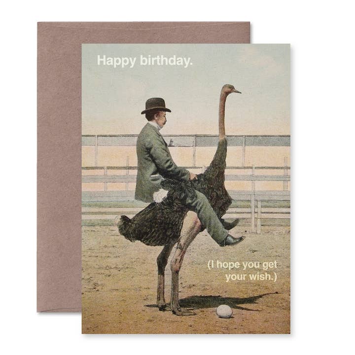 Pictrix Design - Vente Cartes d'anniversaire - "Ferme les yeux et fais un vœu" (autruche) Carte d'anniversaire A6