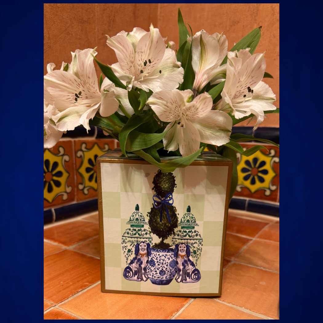 TOPICS IN THE TROPICS - Wholesale Tissue Box - Paper Mache Kleenex Box Staffordshire dogs and topiary3