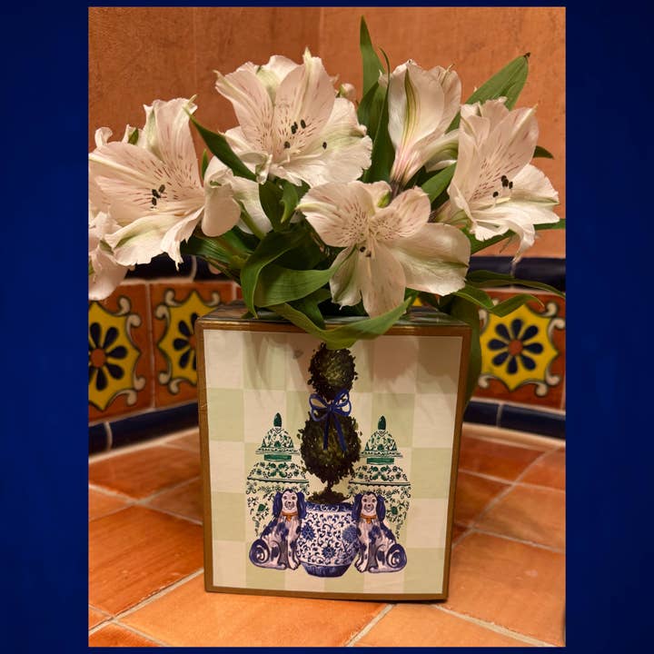 TOPICS IN THE TROPICS - Wholesale Tissue Box - Paper Mache Kleenex Box Staffordshire dogs and topiary3