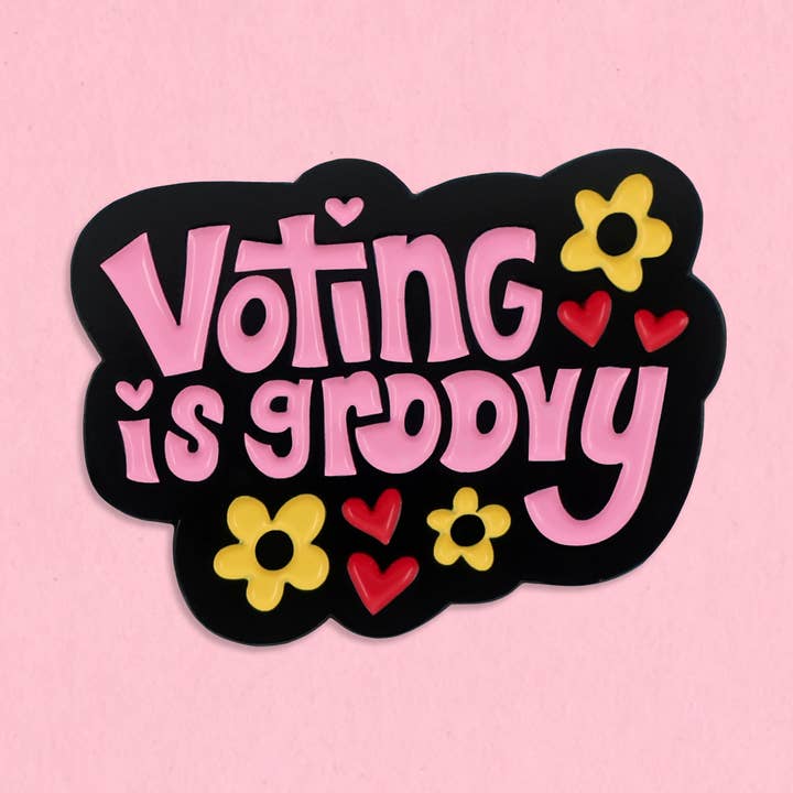Voting is groovy enamel lapel pin for wholesale by Kate Gabrielle