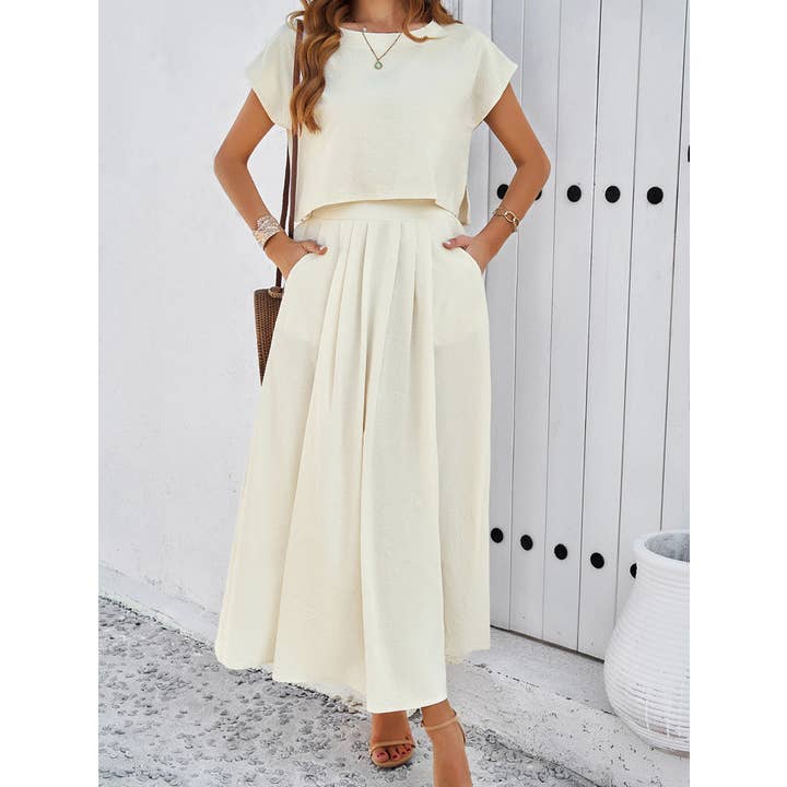 Kortärmad beskuren blus Flowy Midi Kjolset för wholesale av L Michele