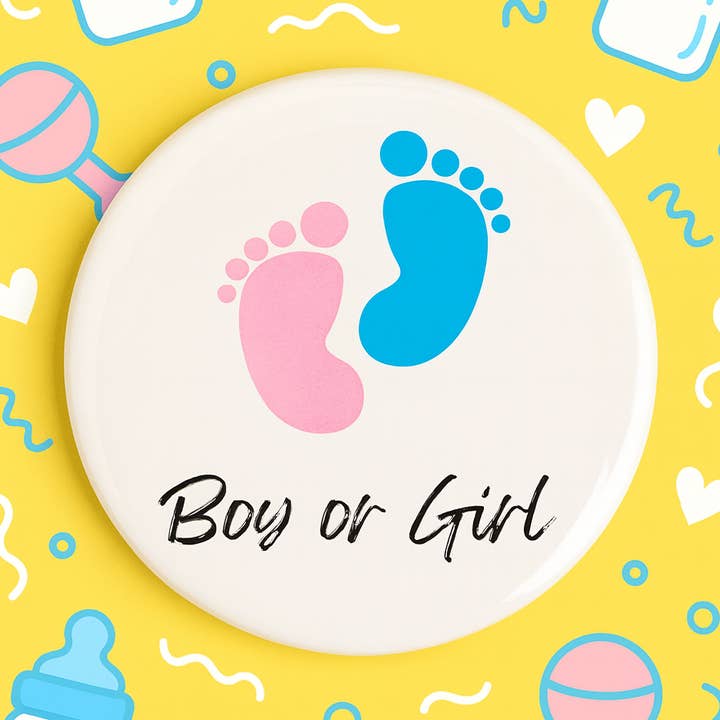 Magnetic Soul - Wholesale Lapel Pin/Button - Gender Reveal Party Button – Boy or Girl Footprint Design0