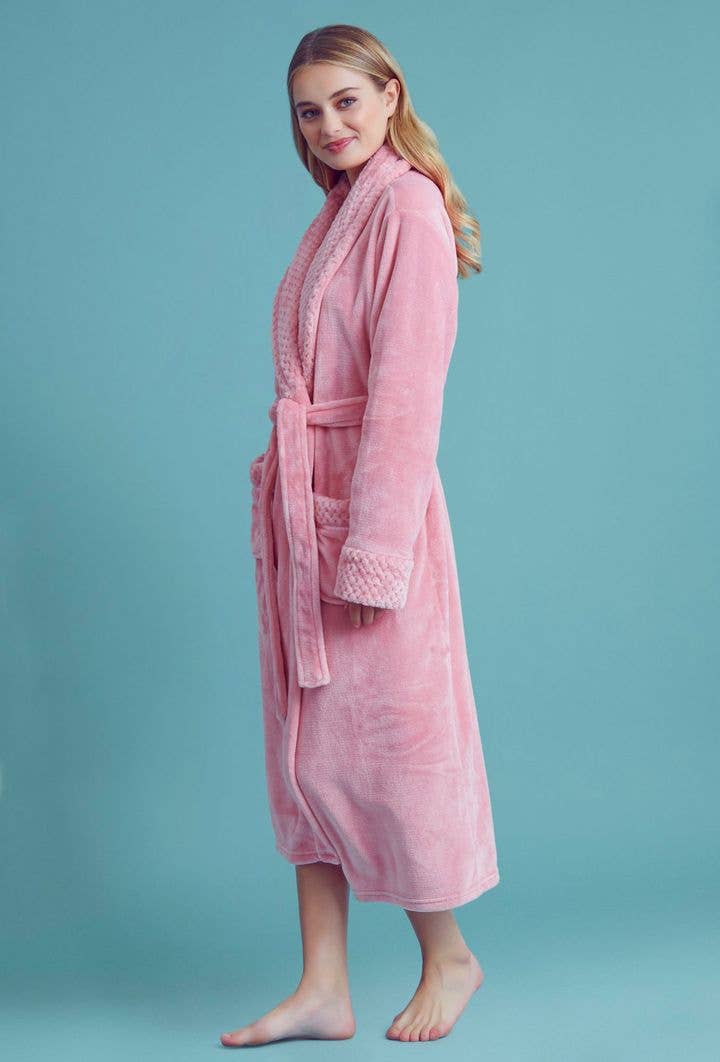robesnmore – wholesale Robe – Women's – Women Plush Shawl Collar Robe Pink2