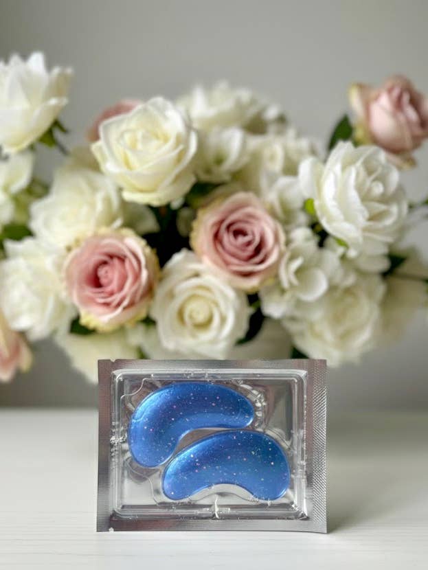 Blue Sparkly Eye Masks - Case of 100 for wholesale by Lux Glow Skin Care