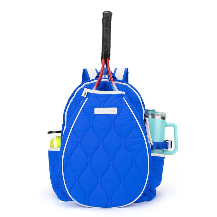 Tennis Courtside Backpack - Electric Blue / White for wholesale by Parker & Hyde