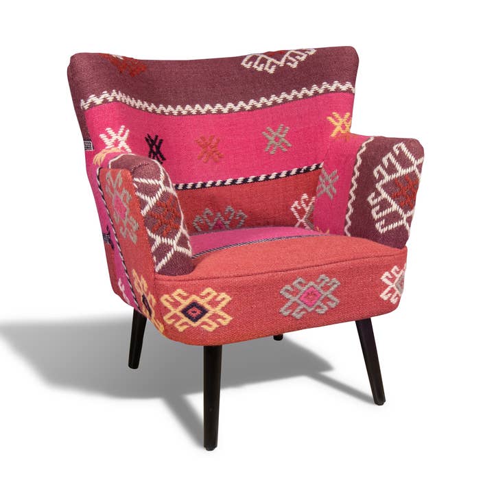 VEELKLEURIGE HANDGEBORDUURDE KELIM FAUTEUIL 68X70X77,5 CHAQUIRA voor wholesale door Now's Home