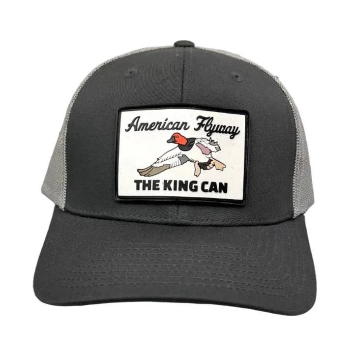 The King Can Canvasback PVC Patch Hat in Grey and Light Grey Mesh Back 112 for wholesale by American Flyway Waterfowl