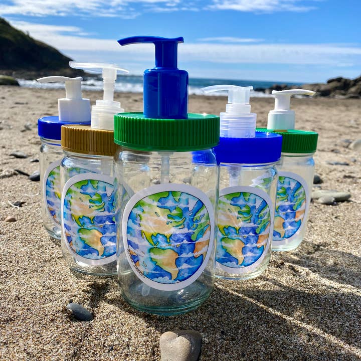 Set of 5 dispenser lids with stickers- for mason jars for wholesale by Simple Sundries, LLC