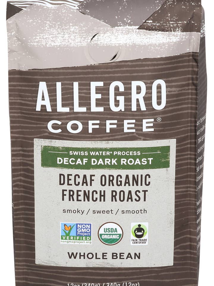 Café décaféiné torréfié biologique à la française - Grains entiers pour la vente par Allegro Coffee