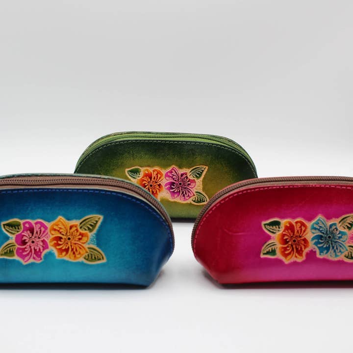 Sunflower Handmade leather inc - Vente Étui et rangement pour lunettes – femme - lunettes de soleil en cuir étui à cosmétiques fleur d'hibiscus3