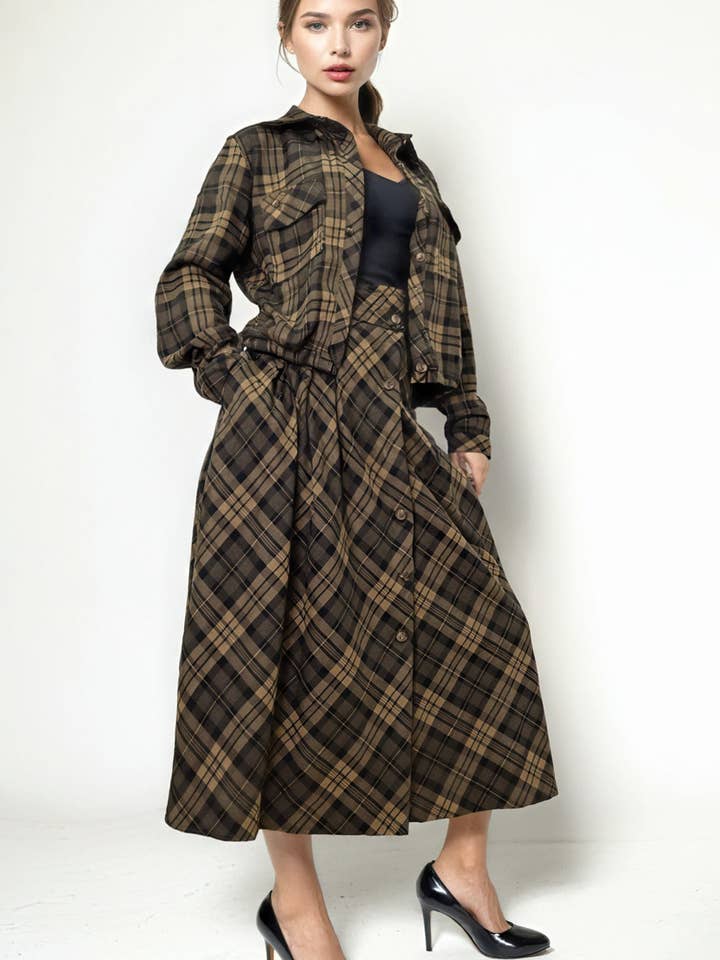 S3080 PLAID DRAWSTRING TOP for wholesale by N by Nancy