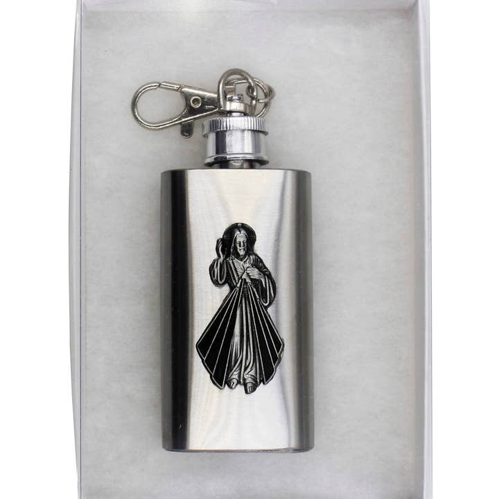 Oremus Mercy – Großhandel Reiseflasche/-behälter – Heiliges Wasserfläschchen der Göttlichen Barmherzigkeit SS mit Schlüsselanhänger 2 oz