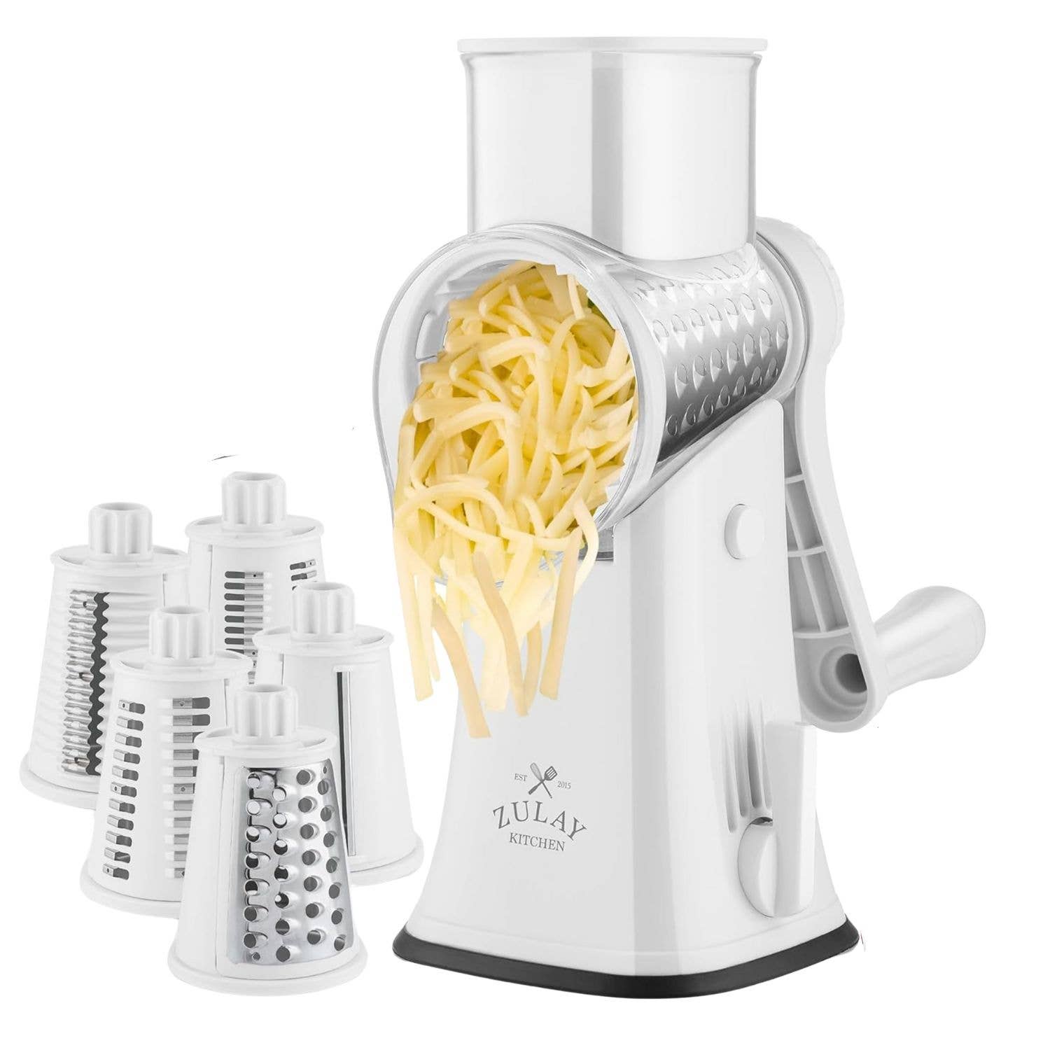 Zulay Kitchen - Vendita all'ingrosso Grattuge - Grattugia rotativa per formaggio con 5 tamburi intercambiabili3