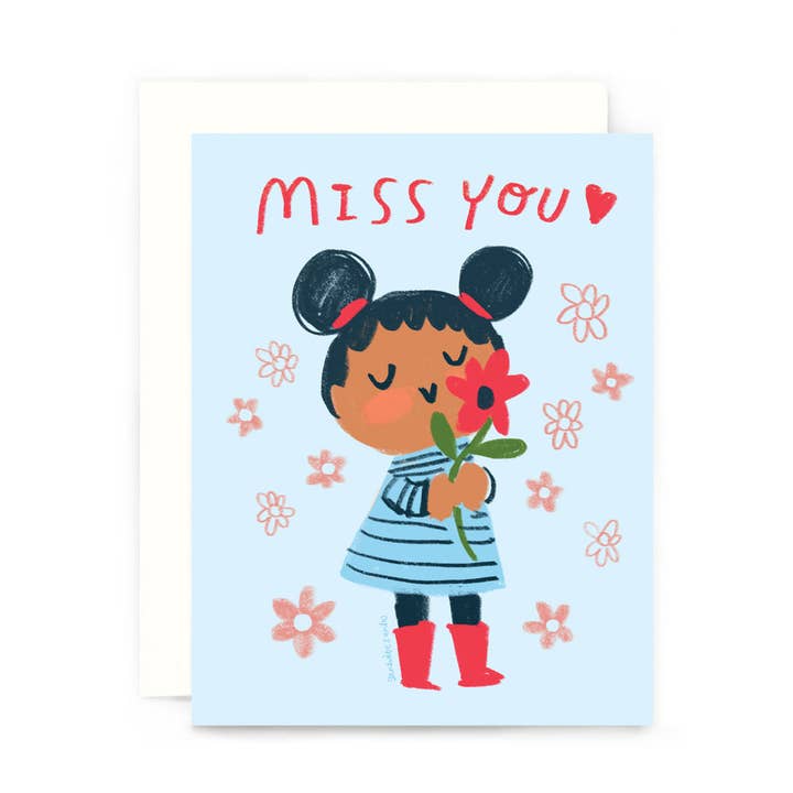 Miss You Flower Girl Card for wholesale by Le Petit Elefant