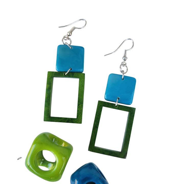 Aros cuadrados Mod de inspiración vintage con forma de nuez de tagua para venta al por mayor de Organic jewelry by Allie