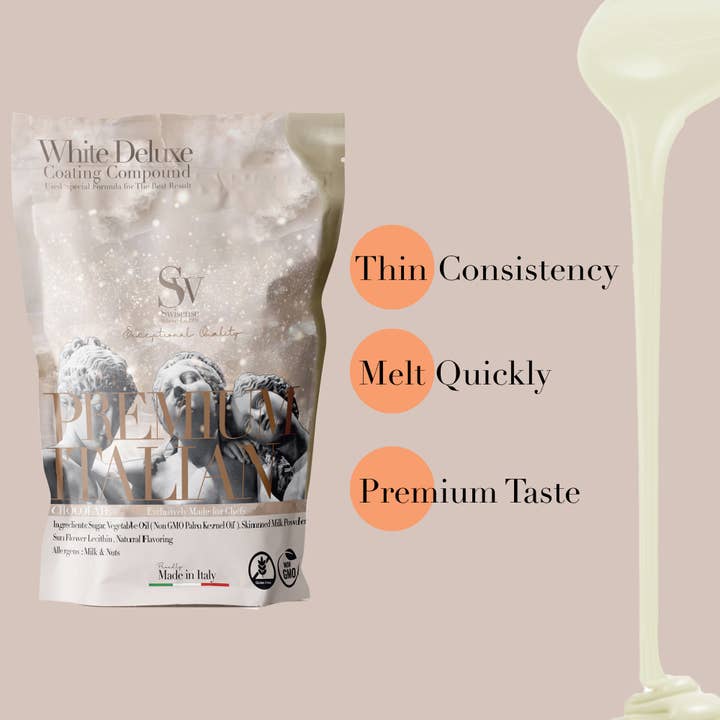 Swisense - Wholesale Baking Chocolate - Premium Italian White DELUXE Melting Chocolate Melts 2 LBS8
