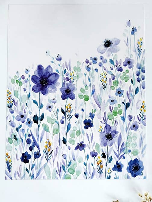 Konsttryck - Akvarell blommig - Blues för wholesale av Elaine in the Membrane