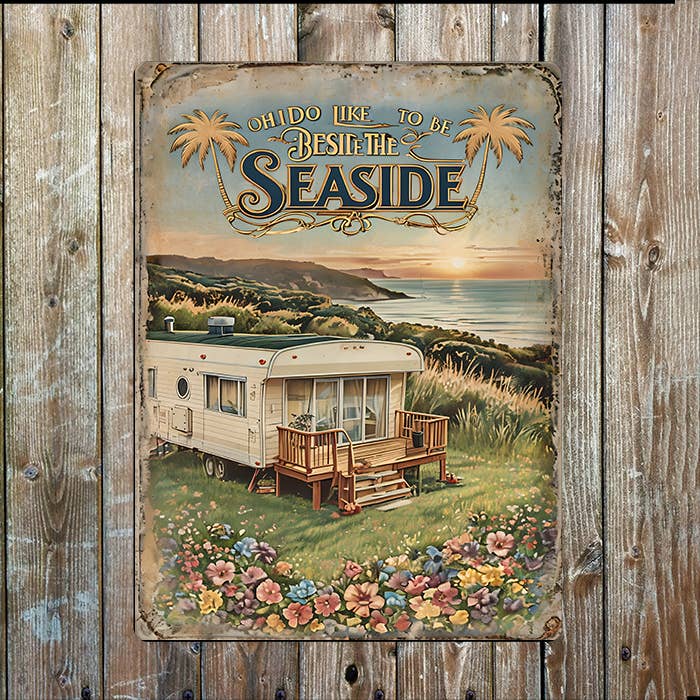 Vintage Mobile Home Coastal Sea Nautical Metal Sign Plaque for wholesale by The British Metal Signs Company