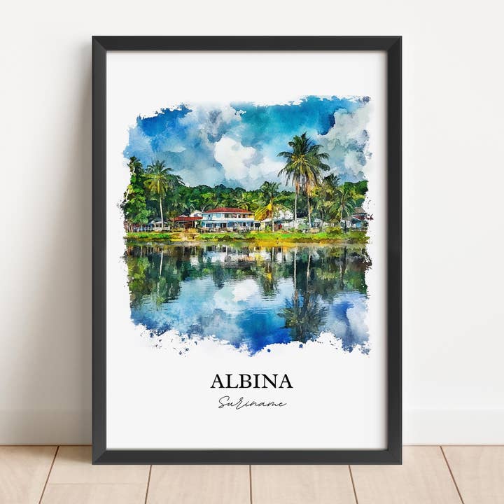 Premium Travel Art - Wholesale Art Print - Albina Suriname Wall Art, Marowijne Print, Suriname Watercolor Art, Albina Suriname Gift, Travel Print, Travel Poster, Housewarming Gift2