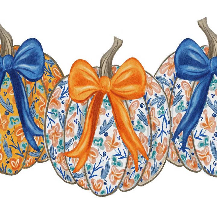 Orange och blå mönstrade pumpor ländryggskuddeöverdrag för wholesale av LuckyBird Apparel and Home