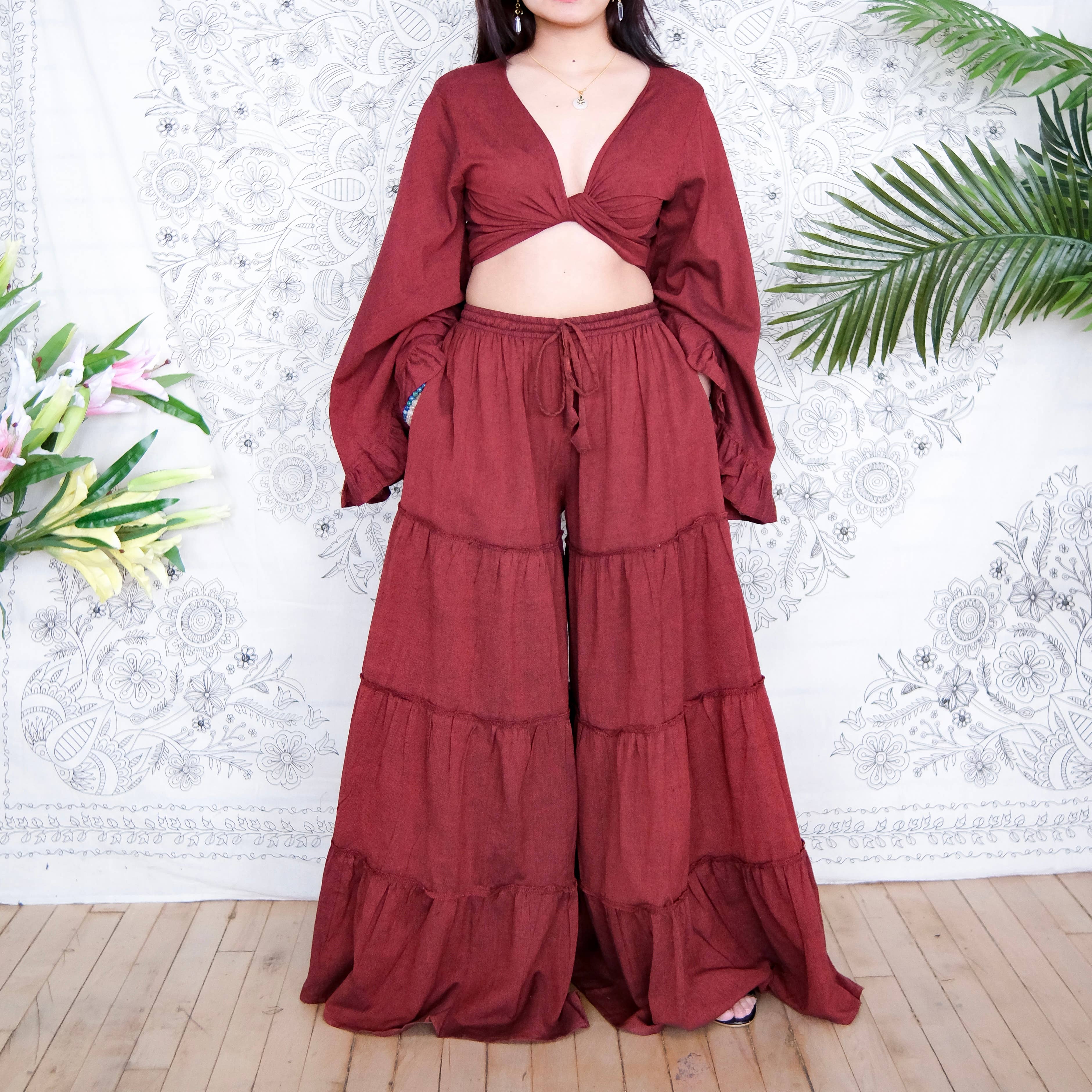 Karma Nepal Crafts - Wholesale Top & Pant Set (NOT Loungewear) - Women's - Cotton Flowy Tiered Pant with Ruffle Sleeve Set7