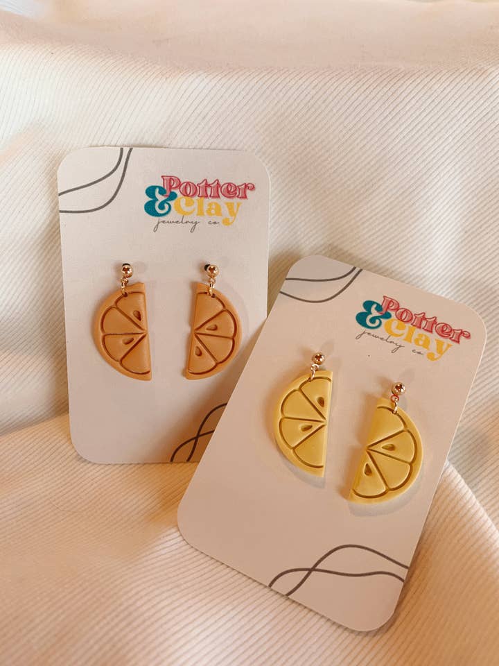 Orange & Lemon Earrings for wholesale by Potter & Clay Jewelry Co.