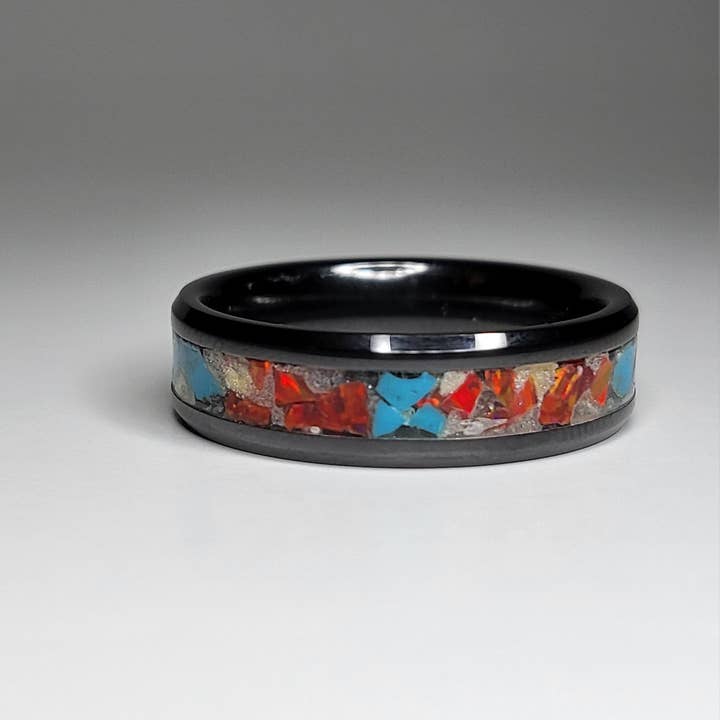 Black Ceramic Ring Fire Opal Turquoise UV Glow for wholesale by Natural Evolution Design