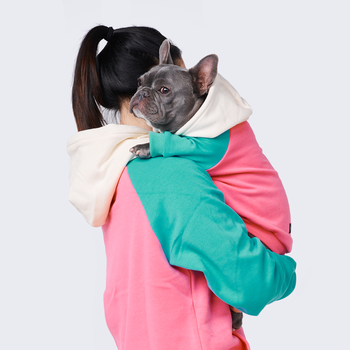 Spark Paws - Wholesale Hoodie - Women's - Pink Turquoise Cream Color Block Human Hoodie0