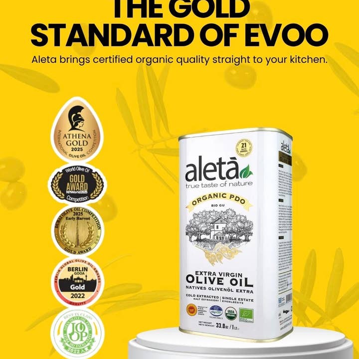 ELLORA FARMS - Wholesale Olive Oil - Aleta Organic Single Estate PDO Extra Virgin Olive Oil, 1 LT9