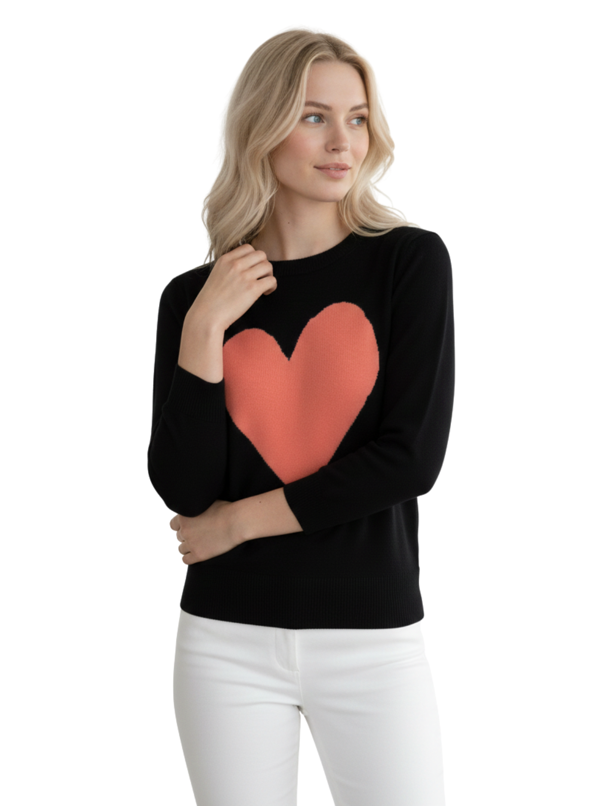 Mak - Vente Pull en maille – femme - Pull à col rond en chenille à manches 3/4 en forme de cœur MK359534