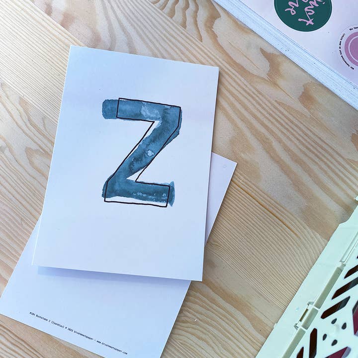 brushmeetspaper - Vendita all'ingrosso Stampa artistica - Bambini e neonati - Scheda Lettera "Z" - Hand Lettering (Edizione Alfabeto ABC)